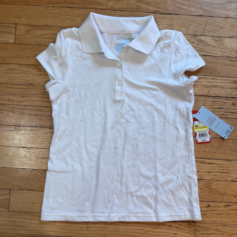 Cat‎ & Jack Girls White Short Sleeve School Uniform Polo Shirt XL 14 NWT
